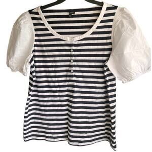 Talbots bubble puff sleeve striped black stripe Jersey knit top NWOT plus sz 1X